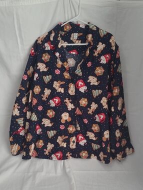 Womens Disney Navy Holiday Gingerbread & Candy Print Pajama Top
